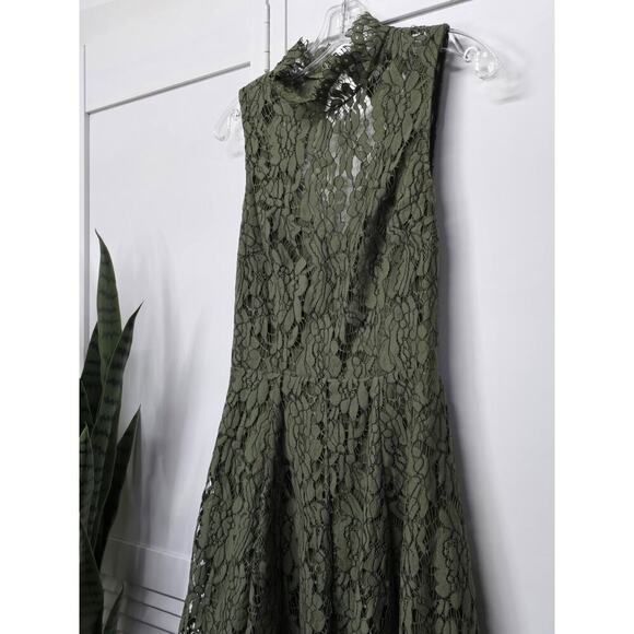 Keepsake the Label Dress Womens Medium Green Porcelain Lace Mock Neck Mini - Picture 5 of 12